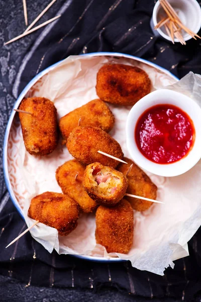 Spanish Cheese Croquettes Ham Style Rustic Selective Focus — Stock Photo, Image