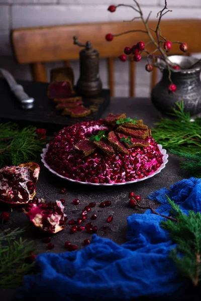 Salat Granat Armband Vorhanden Traditioneller Russischer Festsalat — Stockfoto