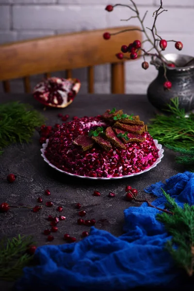 Ensalada Pulsera Granate Ensalada Tradicional Festiva Rusa — Foto de Stock