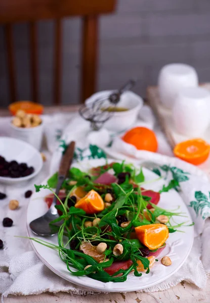 Jamón Berro Ensalada Clementina Dressing Selective Focus —  Fotos de Stock