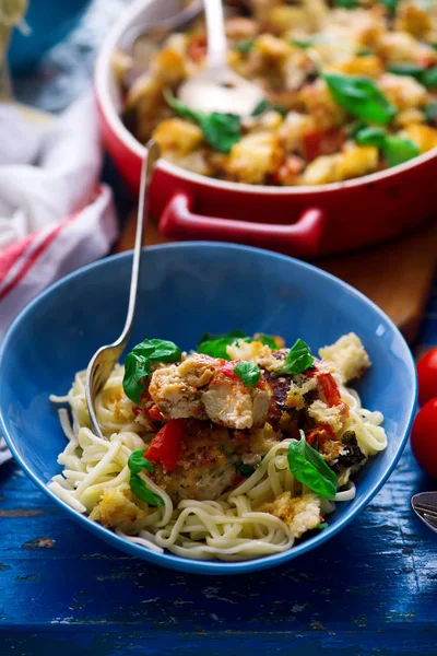 Baked Chicken Capreze Meatball Selective Focus Rustic Style — Stock Photo, Image