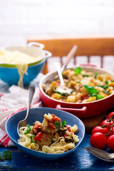 Baked Chicken Capreze Meatball Selective Focus Rustic Style — Stock Photo, Image