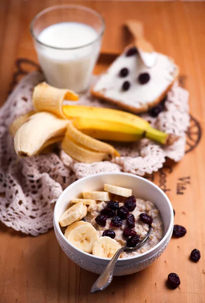 Nuit Banane Avoine Dans Bowl Selective Focus — Photo