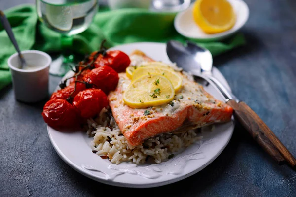 Gebakken Mosterd Forel Fillets Style Vintage Selective Focus — Stockfoto