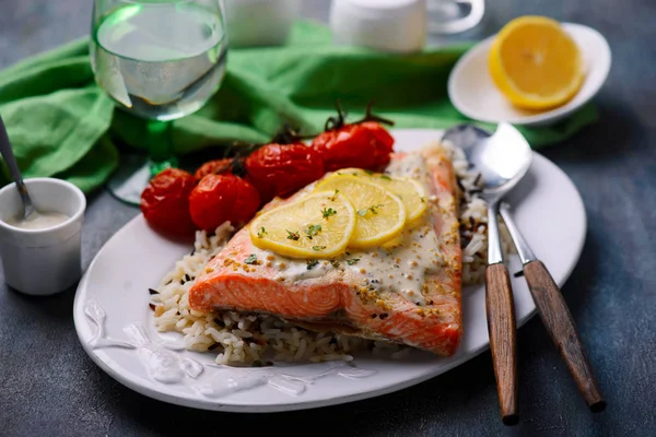 Gebakken Mosterd Forel Fillets Style Vintage Selective Focus — Stockfoto