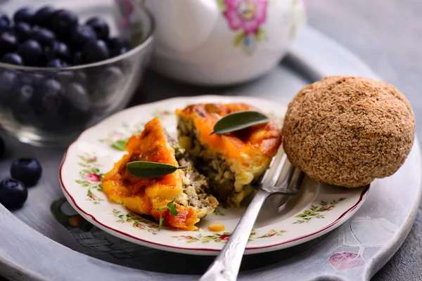 Desayuno Muffins Huevo Con Enfoque Blueberry Selective — Foto de Stock