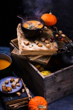 Kaz gras.style rustic.selective odak ile kabak kremalı çorba