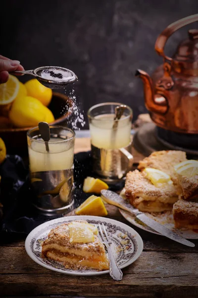 Lemon coffee cake  rustic style..selective focus