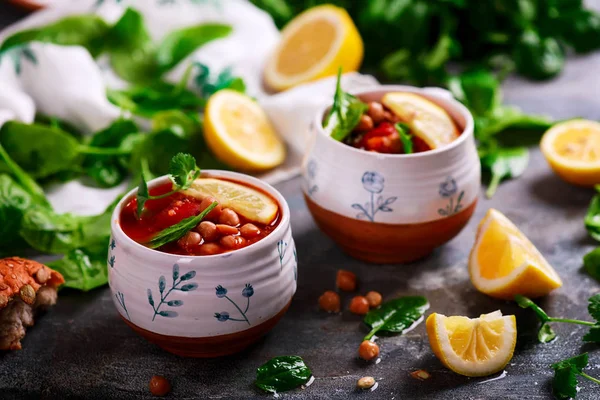 Soupe Marocaine Tomates Veggy Style Rustic Selective Focus — Photo