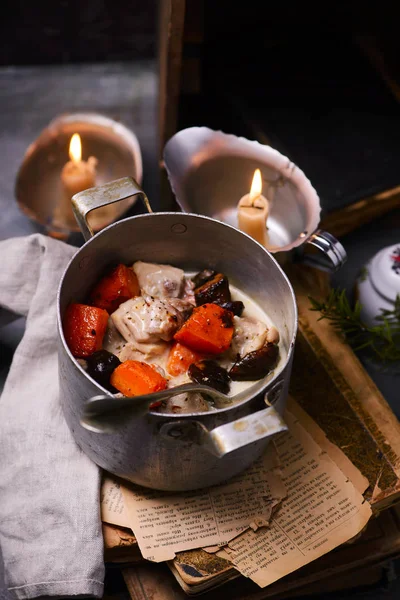 Chicken blanket with pumpkin and mushrooms.style vintage.selective focus