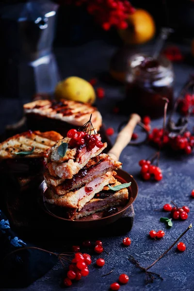 Ham cheddar cranberry melt sandwich. — Stock Photo, Image