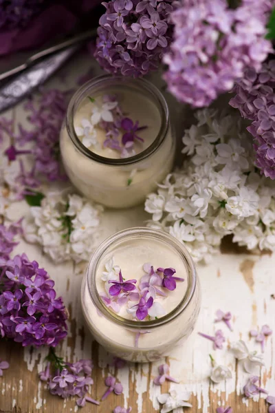 DESSERTO DI CREMA VECCHIA FASHIONED POSSET DI LILAC DI MIELE — Foto Stock