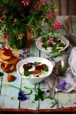 Tzatziki kurutulmuş sığır eti.stil rustik.seçici odak ile