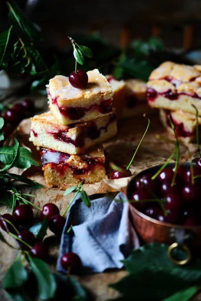 HOMEMADE CHERRY PIE BARS.. style rustic . — стоковое фото