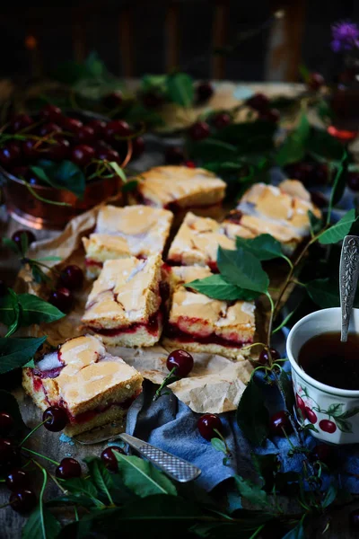 HOMEMADE CHERRY PIE BARS.. style rustic . — стоковое фото