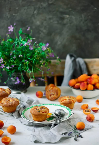 Aprikos lavendel tårtor. rustik stil. — Stockfoto