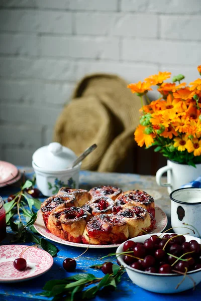 Cherry rustik paj. stil rustik. naturligt ljus — Stockfoto