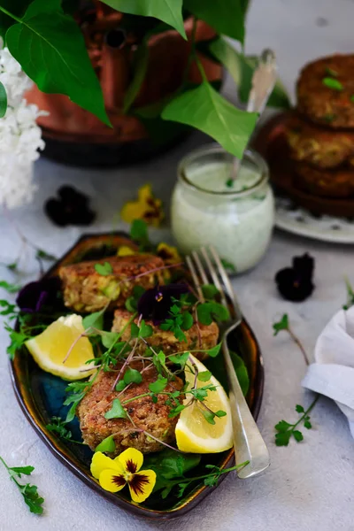 Pohankové vegetariánské tampóny... Rustikální styl — Stock fotografie