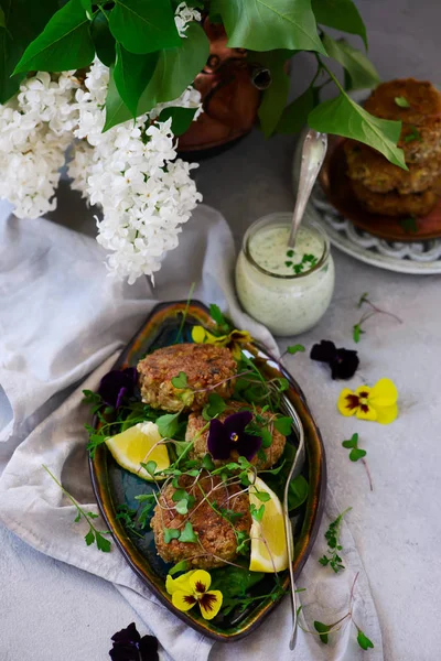 Pohankové vegetariánské tampóny... Rustikální styl — Stock fotografie