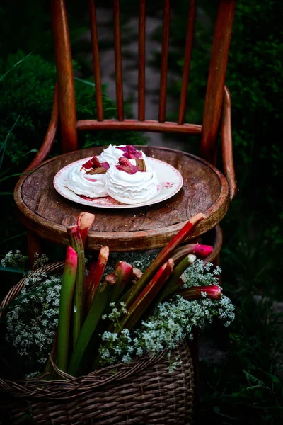 Rhubarb Meringue Cups Chocluus — 스톡 사진