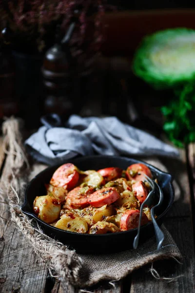 Padella Tedesca Con Salsa Alla Crema Senape Pan Selective Ferro — Foto Stock