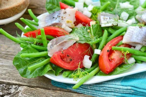 Arenque Frijoles Salad Style Rustic Selective Focus —  Fotos de Stock
