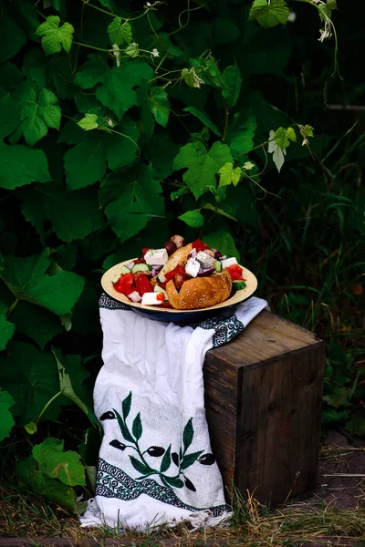 Griechische Hotdogs Garten Style Rustic Selektiver Fokus — Stockfoto