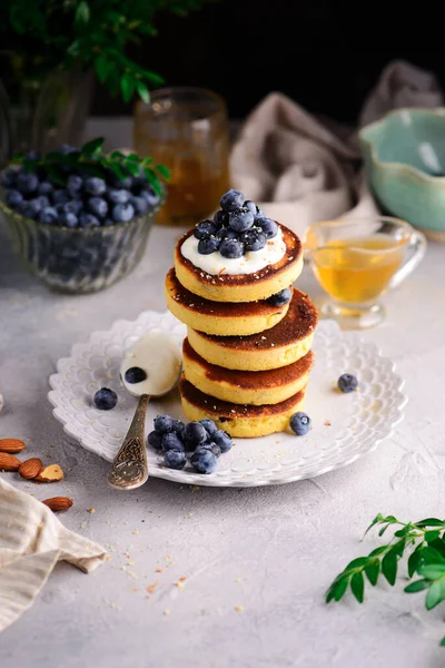 Panquecas Com Foco Selective Vintage Blueberry Style — Fotografia de Stock