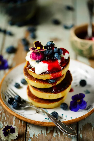 Pancakes Blueberry Style Vintage Selective Focus — Stock Photo, Image