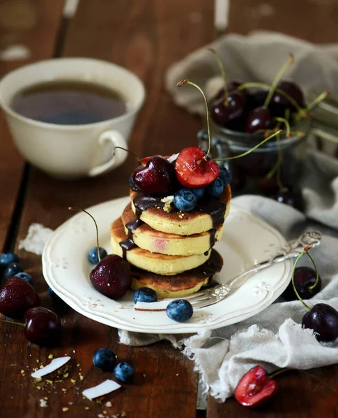 Panquecas Com Foco Selective Vintage Blueberry Style — Fotografia de Stock