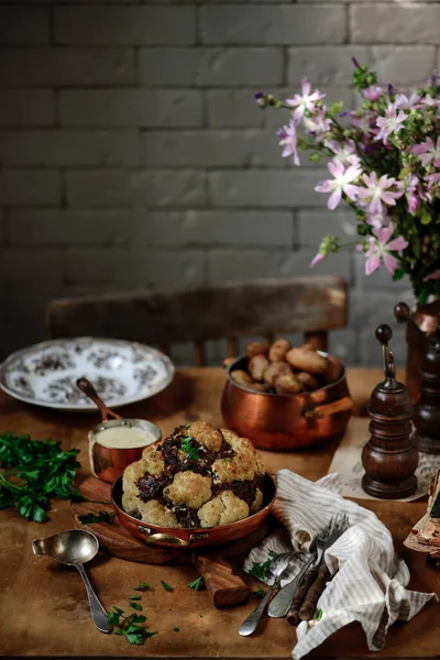 Nadziewane Kalafiory Head Style Rustic Selective Focus — Zdjęcie stockowe