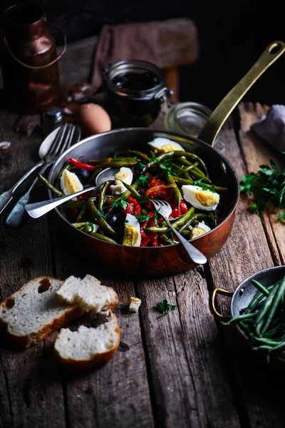 Haricot Vert Salade Espagnole Style Rustic Selective Focus — Photo