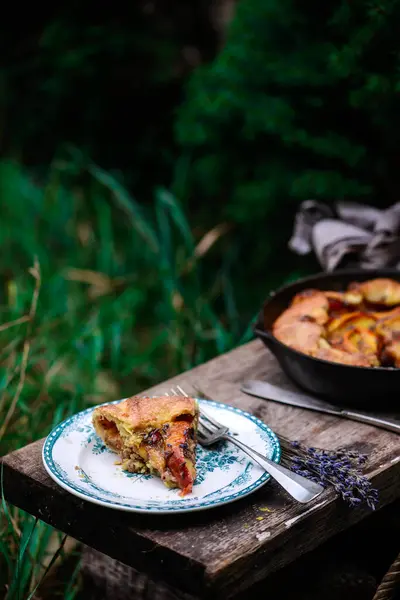 Broskev Francipán Galette Style Rustikální Selektivní Zaměření — Stock fotografie