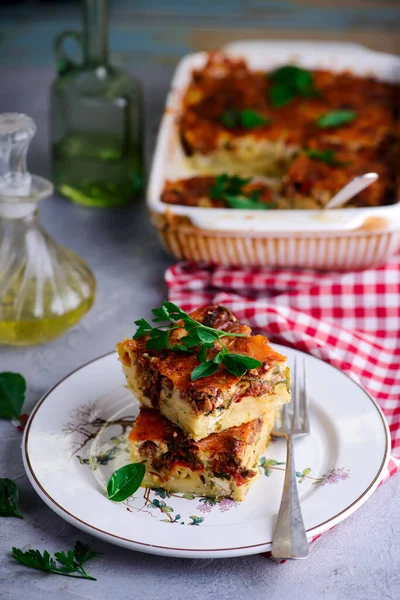 Pasticcio Traditional Greek Casserole Style Rustic Selected Focus — 스톡 사진