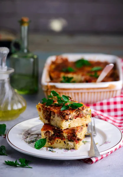 Pasticcio Casserole Grecque Traditionnelle Style Rustic Selective Focus — Photo