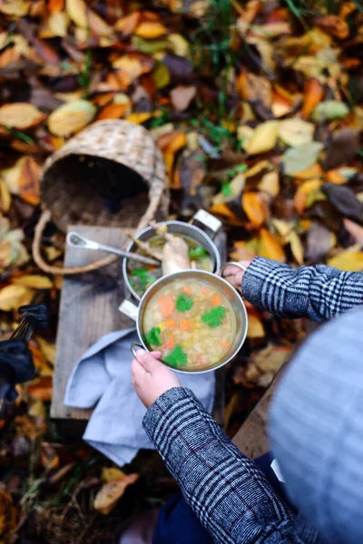 Autumn quail soup with bulgur..style rustic.selective focus — Stock Image Autumn Quail Soup Bulgur Style Rustic Selective Focus Stock Picture