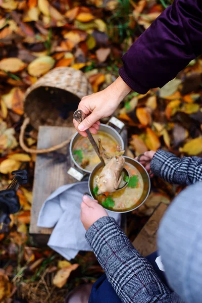 Autumn quail soup with bulgur..style rustic.selective focus — Stock Image Autumn Quail Soup Bulgur Style Rustic Selective Focus Royalty Free Stock Images