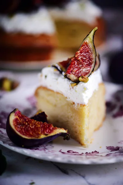 Figs Cake Fresh Cream Frosting Style Vintage Selective Focus — Stock Photo, Image