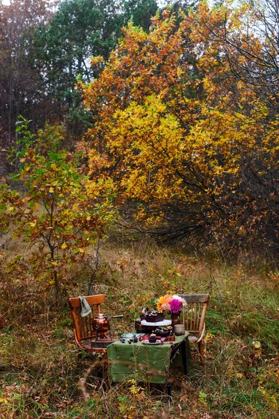 Schokofeigenbrotkuchen Herbstlichen Wald Selektiver Fokus — Stockfoto
