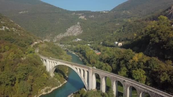 Solkan Köprüsü Nün Hava Görüntüsü Slovenya — Stok video