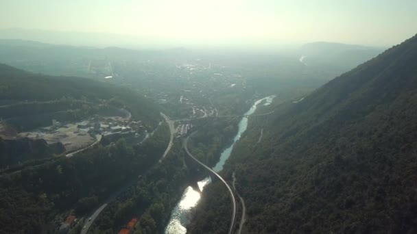 Solkan Köprüsü Nün Hava Görüntüsü Slovenya — Stok video