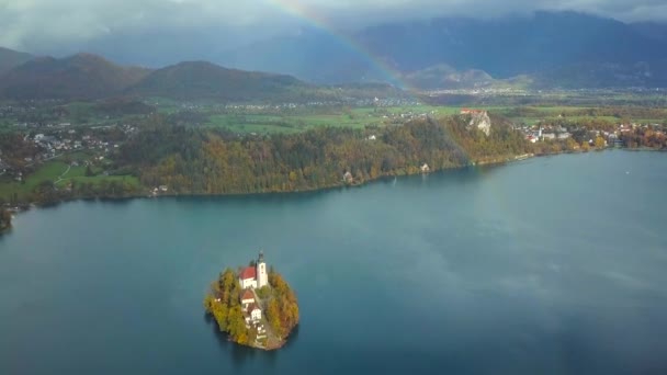 Luchtfoto Van Lake Bled Slovenië — Stockvideo