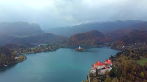 Letecký Pohled Jezero Bled Slovinsko — Stock video