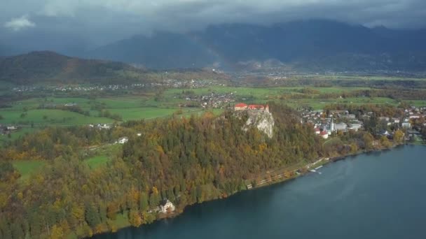 Slovenya Bled Gölü Havadan Görünümü — Stok video