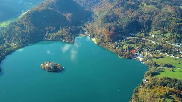 Luchtfoto Van Lake Bled Slovenië — Stockvideo