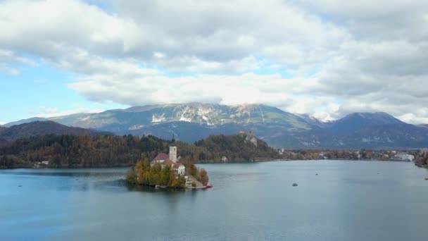 Slovenya Bled Gölü Havadan Görünümü — Stok video