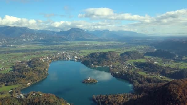 Slovenya Bled Gölü Havadan Görünümü — Stok video