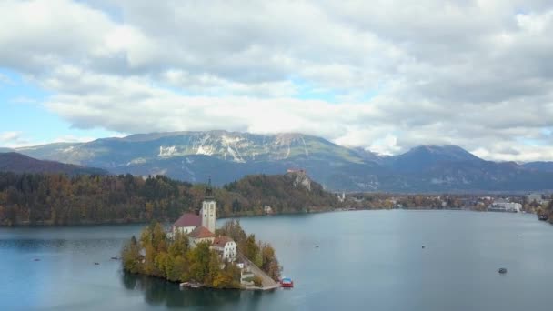 Flygfoto Över Sjön Bled Slovenien — Stockvideo