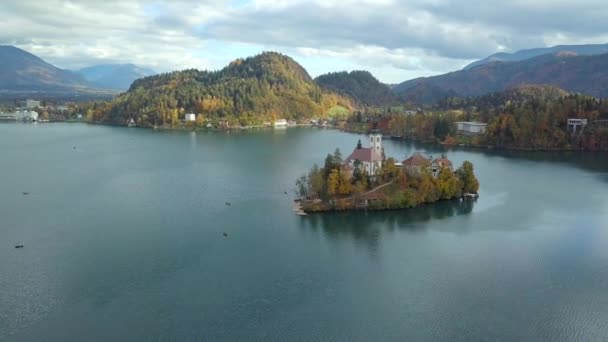 Flygfoto Över Sjön Bled Slovenien — Stockvideo