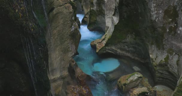 斯洛文尼亚索卡山谷的韦利卡科里塔峡谷的翡翠水 — 图库视频影像